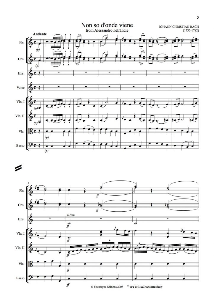 Bach, J. C. Non sò d'onde viene, 2 versions for soprano or tenor and