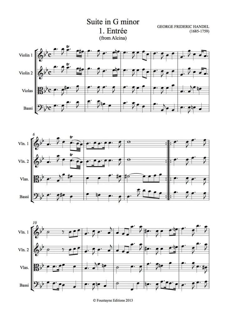 Handel Suite in G minor for string orchestra Fountayne Editions