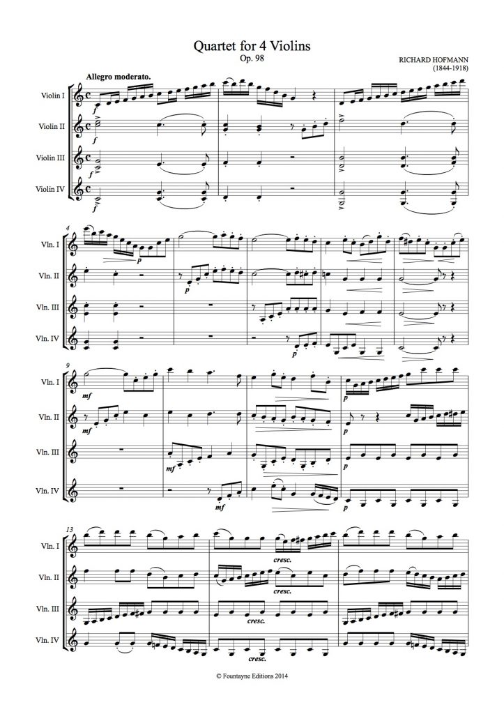 Hofmann Quartet for 4 violins Fountayne Editions
