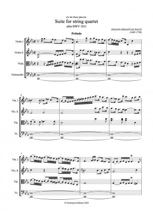 Bach Johann Sebastian Suite BWV1011 transcribed for string quartet by Richard Tunnicliffe